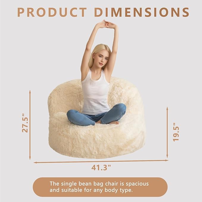 BYBYME Giant Bean Bag Chair, Faux Fur Bean Bag Couch - Image 2