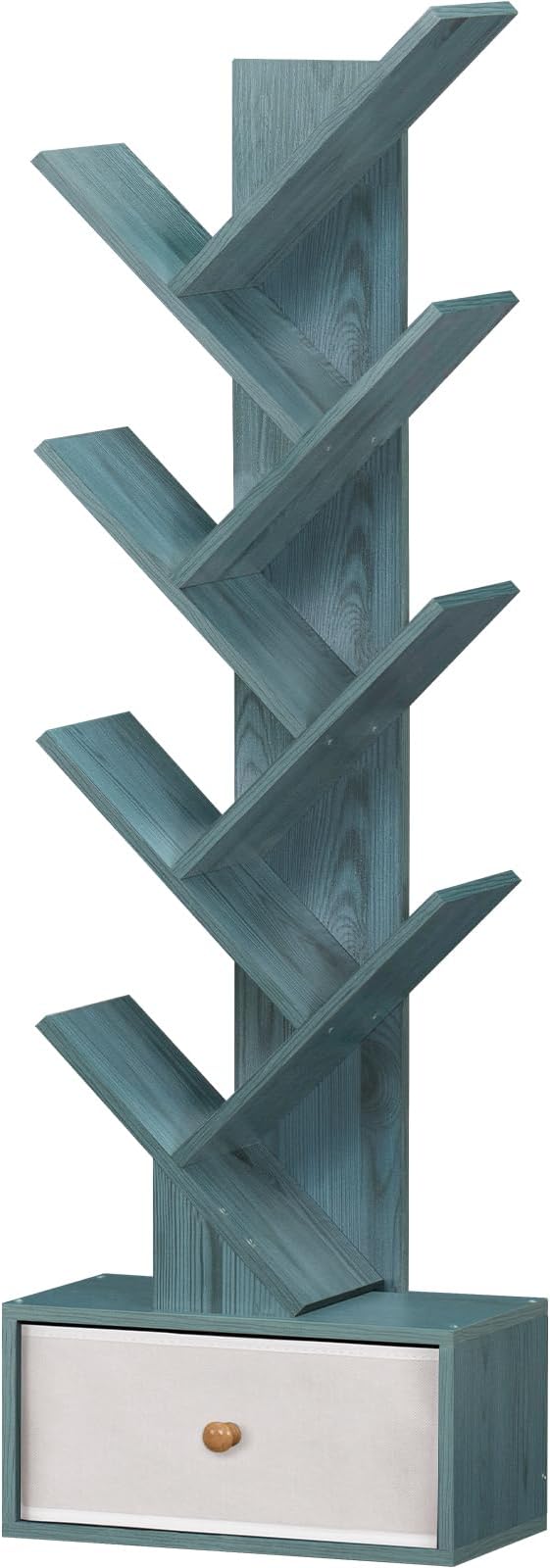 8 Tier Tree Bookshelf with Drawer, Free Standing Wood Bookcase by SHEEPAM