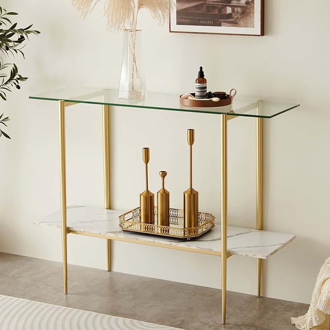 Glass Console Table for Living Room, Foyer & Entrance, 2-Tiers Mid-Century - Image 3