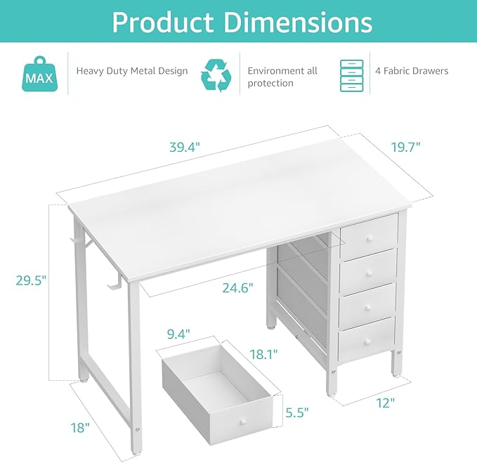 Lufeiya Small White Desk with Drawers - Image 3