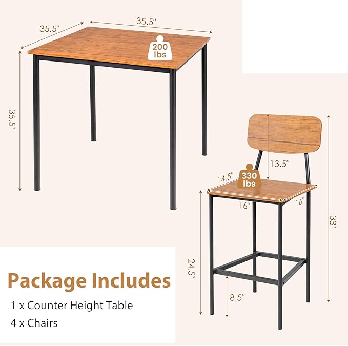 Tangkula Counter Height Dining Table Set, Bar Table and Chairs, Pub Table and - Image 6