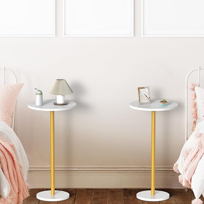 White Small Round Side Table Set of 2 Pedestal Drink End Table - Image 7