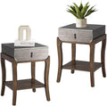 COSIEST Set of 2 Rustic Nightstand, 2-Tier Farmhouse Bedside Table, Wood Accent by COSIEST
