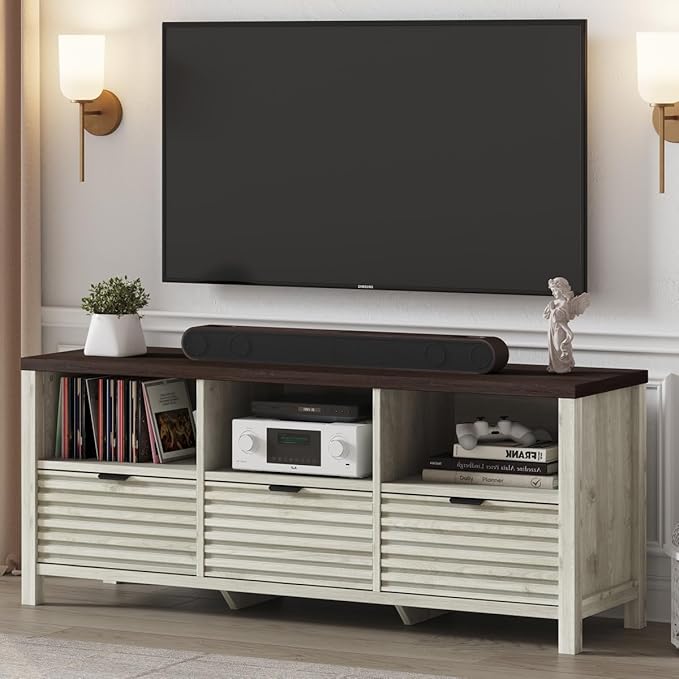 BON AUGURE TV Stand, Fluted Modern Media Console by BONAUGURE
