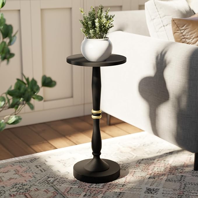 Relso Sceptrum Solid Wood Black Side Table – 24" Tall Round End Table, Narrow by Relso