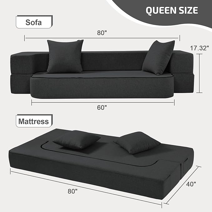 2-in-1 Folding Sofa Bed with Pillows - Image 2