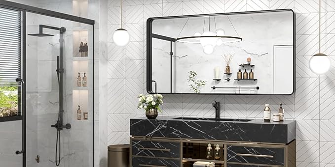 TokeShimi 48 x 24 Inch Wall Mirror Black Bathroom Vanity Mirror - Image 2