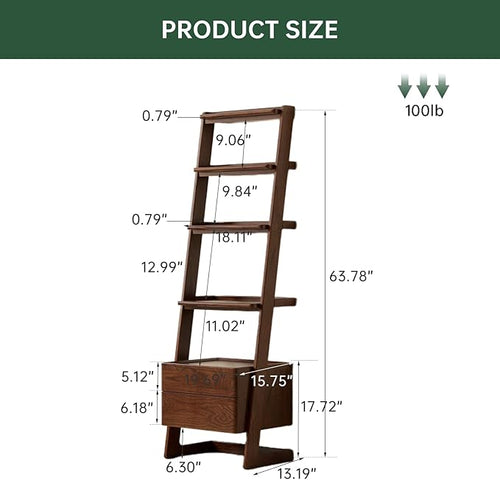 100% Solid Wood 5 Tier Ladder Shelf, Narrow Ladder Bookshelf - Image 2