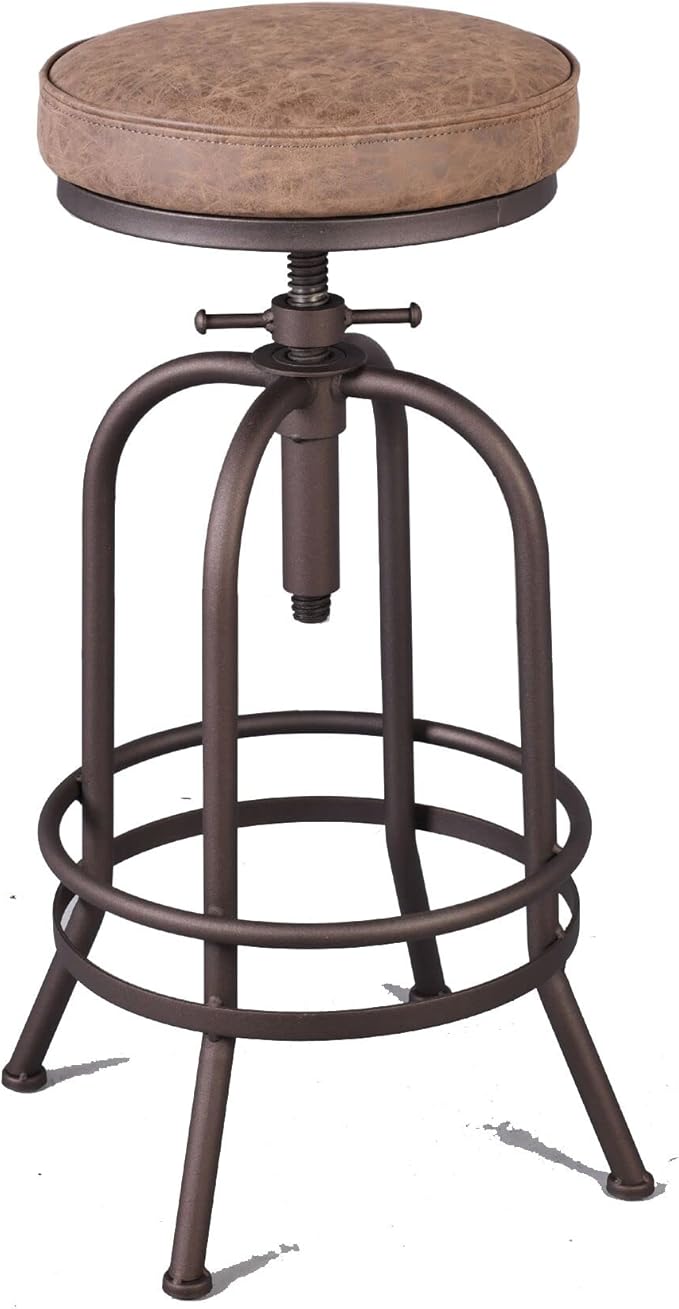 Diwhy Industrial Bar Stool-26-32 Inch Adjustable Swivel Metal PU Leather Seat - Image 3