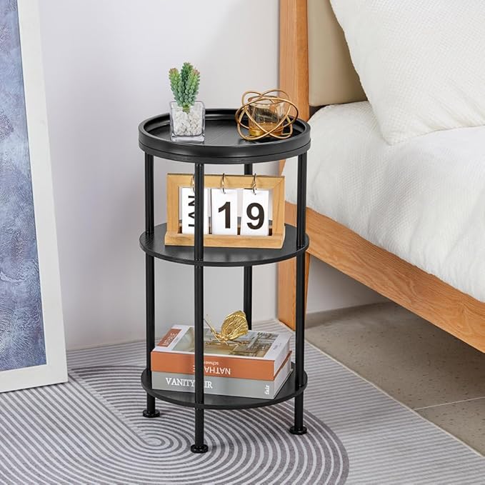 Small Round Side Table for Small Spaces, 3-Tier Round Accent Table Slim Side - Image 4