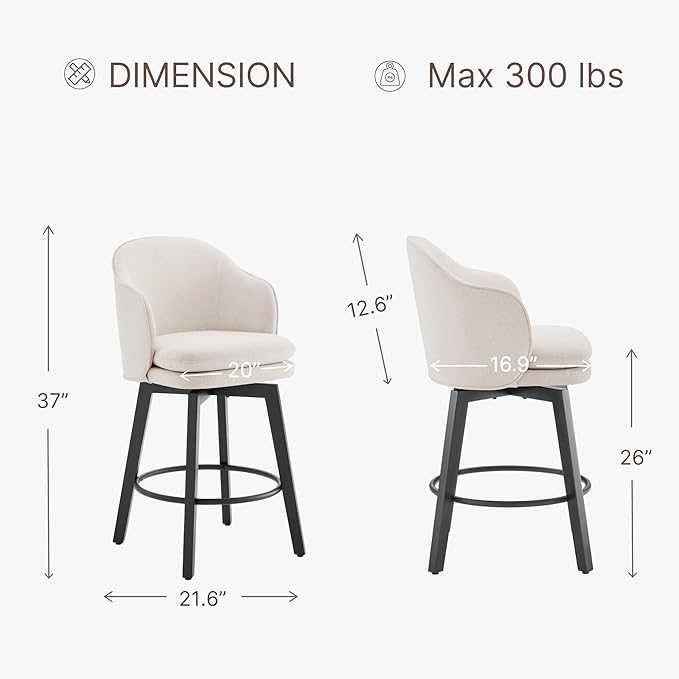 Counter Height Barstools 26 inch Upholstered Swivel Bar Stools - Image 2