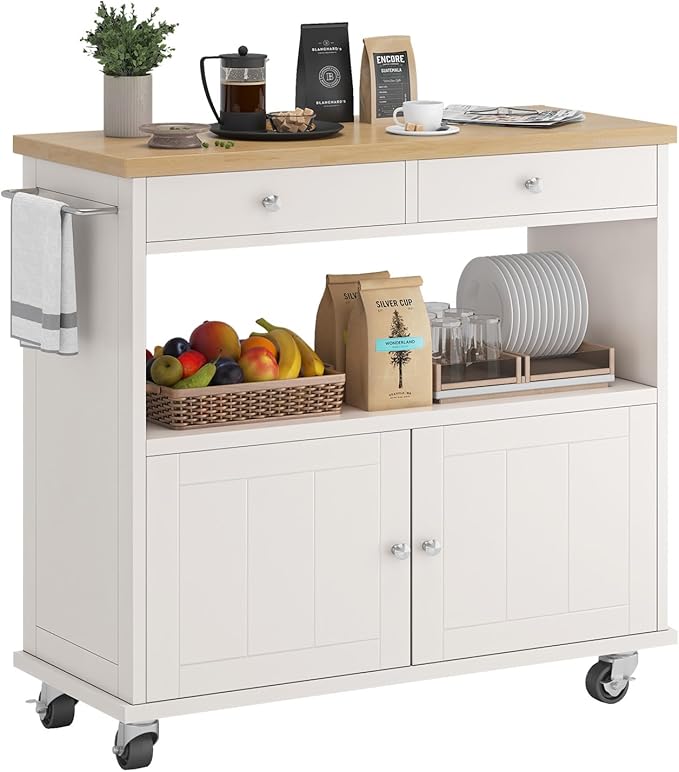 Rolling Kitchen Island with Storage Cabinet, 35.4'' Width Kitchen Cart by KNOWORLD
