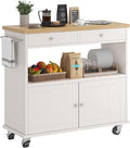 Rolling Kitchen Island with Storage Cabinet, 35.4'' Width Kitchen Cart by KNOWORLD