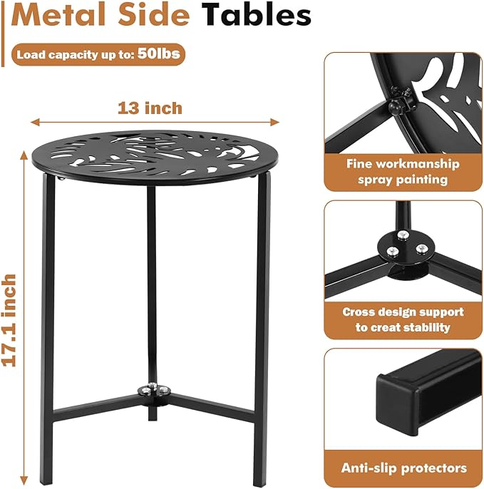 2 Packs 13" Metal Outdoor Side Tables Small Black Outside End Table - Image 3