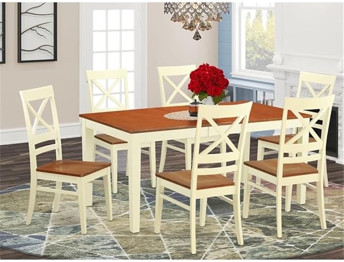 East West Furniture NIQU7-WHI-W 7 Piece Dining Table Set Consist of a Rectangle - Image 2