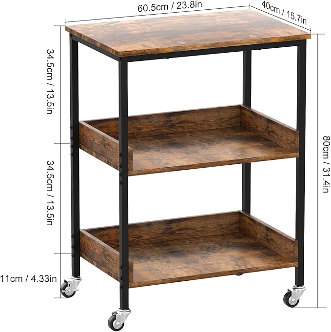 Kitchen Microwave Cart, 3 Tier Rolling Utility Cart on Wheels Coffee Cart - Image 3