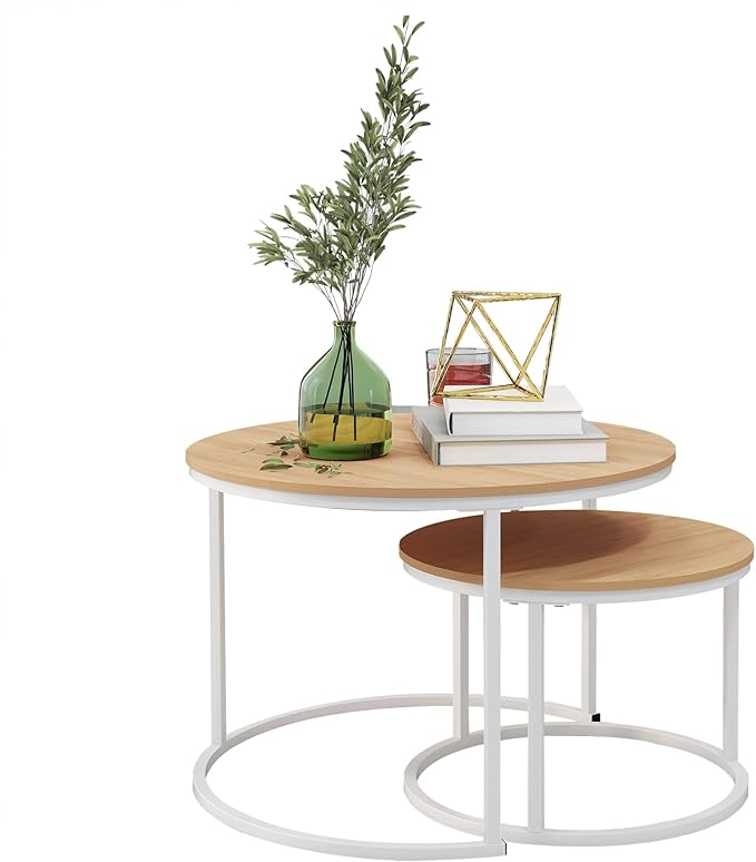 Round Coffee Table Set of 2 End Table by HOJINLINERO