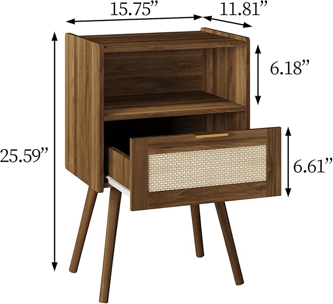 Rattan Nightstand, Modern Bedside Table - Image 2
