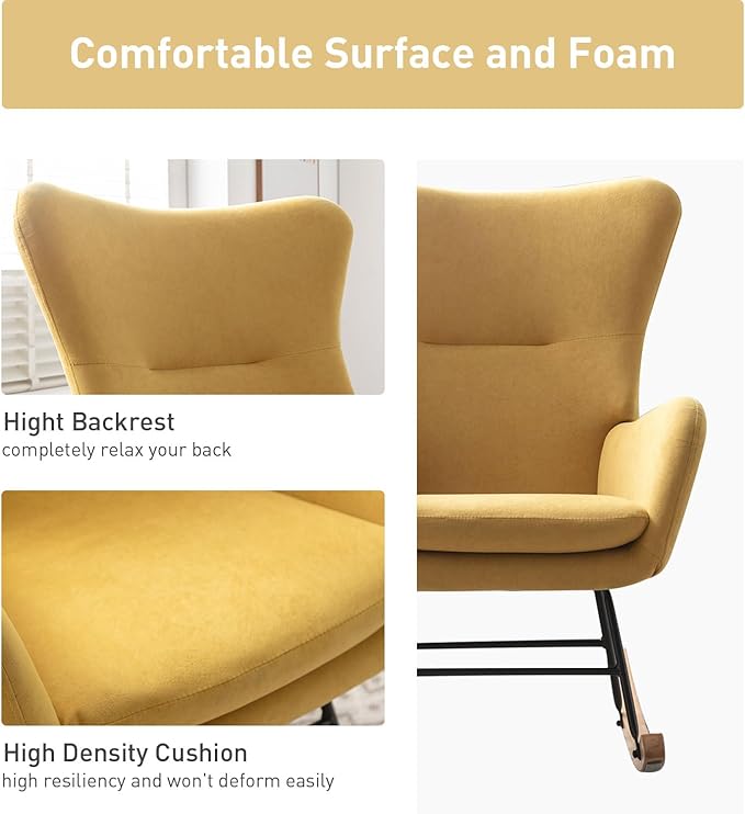 Phoenix Home Rocking Chair Nursery Velvet Upholstered Glider Rocker Rocking - Image 3