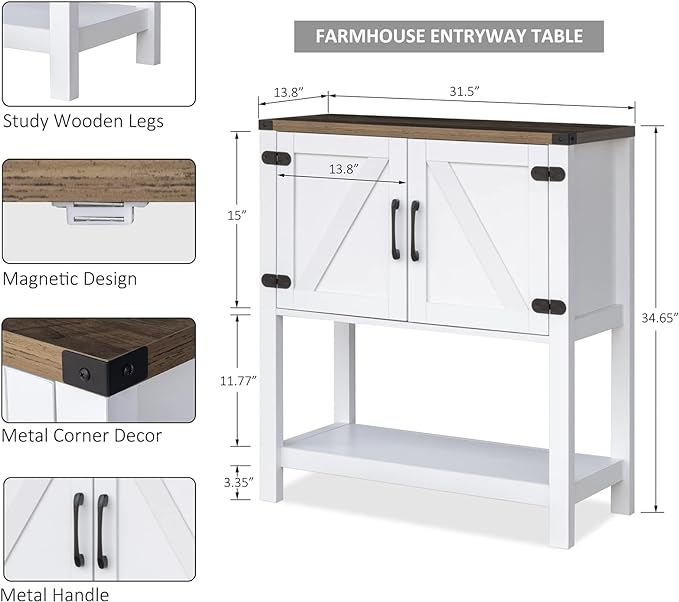 Console Table Coffee Bar Cabinet Sofa Table, 31.5 L x 13.8 D x 34.65 H - Image 2