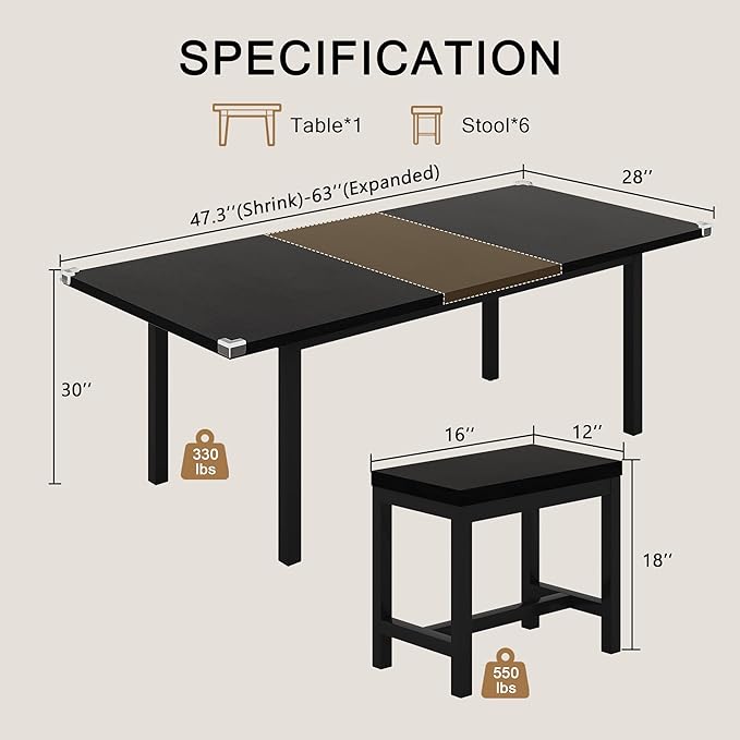 7-Piece Dining Table Set, Mid Century Modern Dinner Table - Image 2