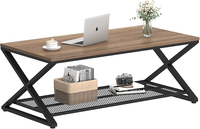 LVB Wood Coffee Table, Metal Wooden 2 Tier Center Tables - Image 8