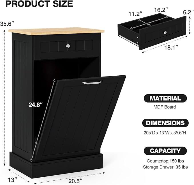 GAZHOME 10 Gallon Tilt Out Trash Cabinet, Upgrade Wooden Free Standing Recyclin - Image 2