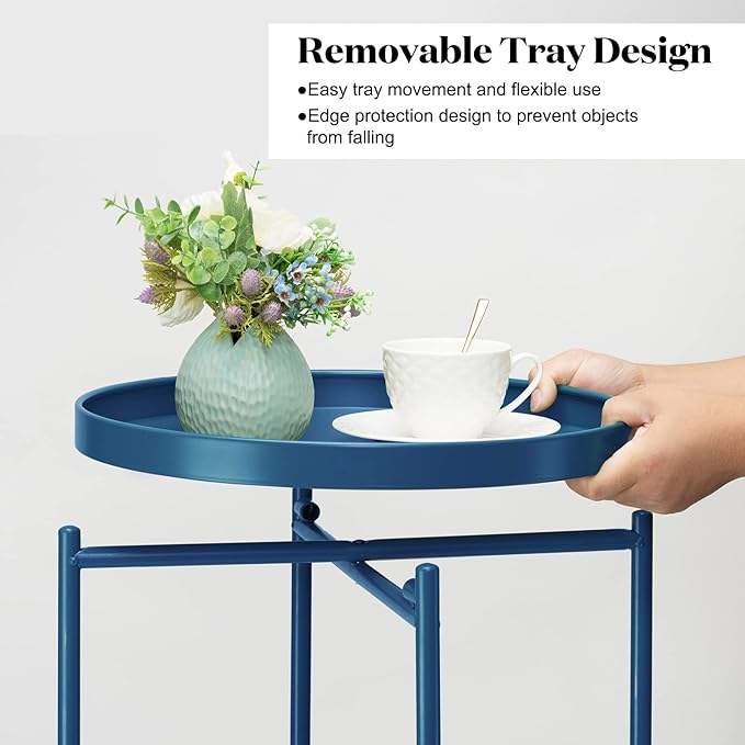 danpinera 2-Tier End Table, Outdoor Side Table Metal Round Side Table - Image 4