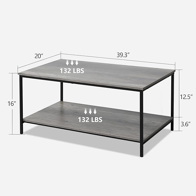 SENIG 2-Tier Coffee Table with Storage Shelf - Image 3