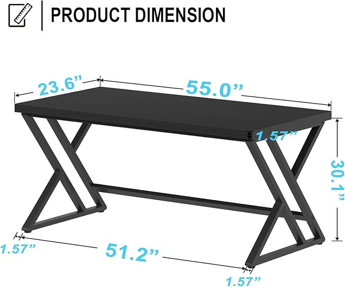LVB Black Computer Desk, Modern Gaming PC Writing Desk - Image 3