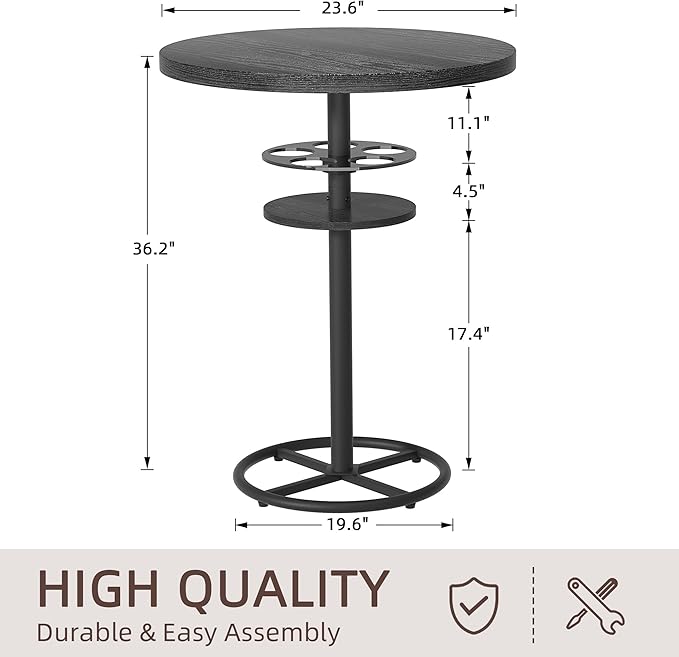 VECELO 36” High Top Bar Table, Sturdy Frame - Image 3