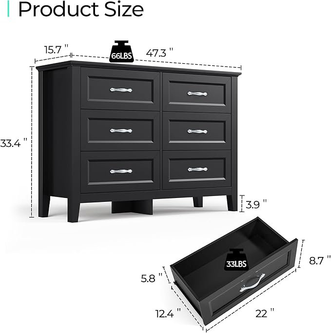 LINSY HOME 6 Drawers Dresser for Bedroom, Modern Farmhouse Dresser TV Stand - Image 3