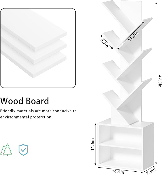 10 Tier Tree Bookshelf, Floor Standing Wood Tall Bookcase - Image 3