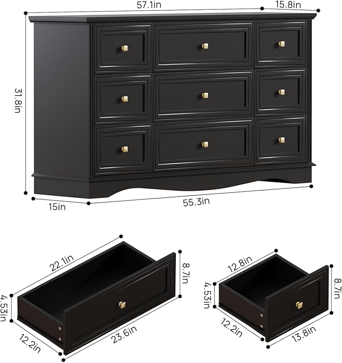 9-Drawer Dresser, Modern Farmhouse Furniture Organizer, Bedroom Storage Cabinet - Image 3