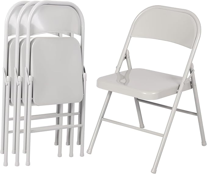 VECELO Metal Folding Chairs 4 Pack, Double Hinged Steel Frame Easy by VECELO