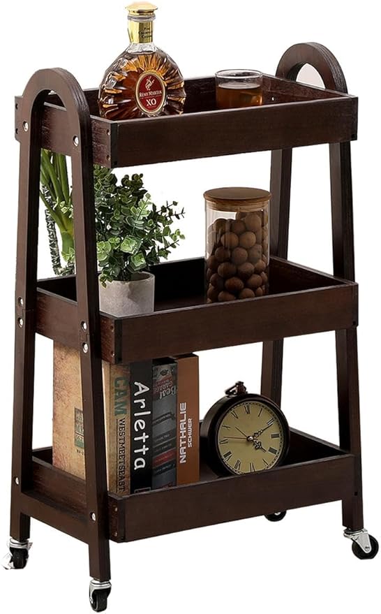 3 Tier Rolling Craft Cart Slim Rolling Storage Cart Wooden Cart on Wheels by ONEPTY