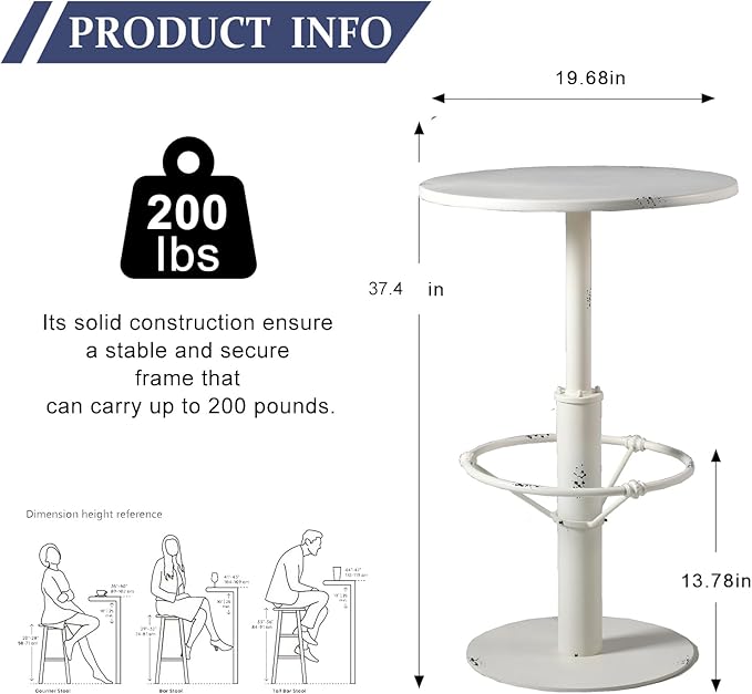 Diwhy Industrial Pub Table 23.6" Iron Round Desktop 37.4" Height Cast Iron Bar - Image 3