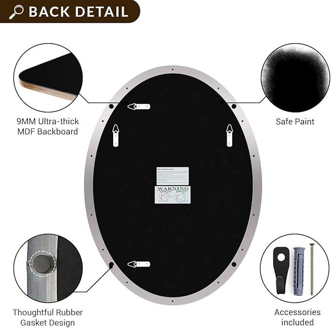 ANDY STAR Chrome Bathroom Mirror, 24x32 Inch Polished Chrome Oval Wall Mirror - Image 7