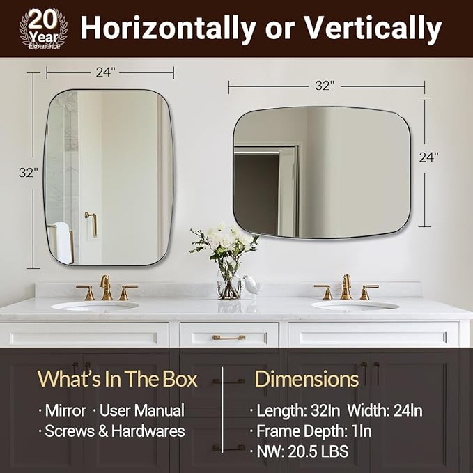 ANDY STAR Brass Bathroom Mirror, 24x32’’ Brushed Gold Metal Frame Oblong Mirror - Image 4