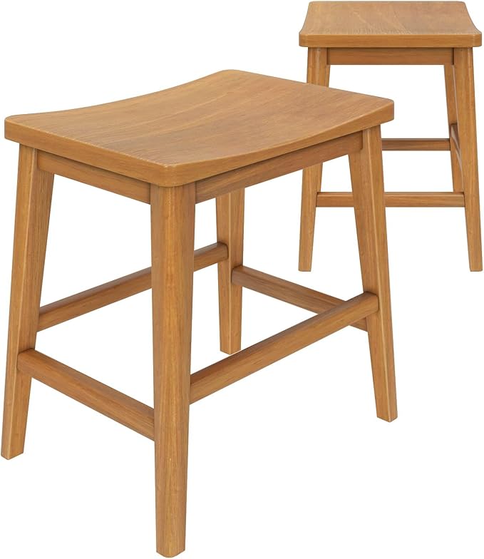 Plank+Beam Smythe Dining Stool, Sturdy Wood Modern Kitchen Stool, Saddle Seat by PlankBeam