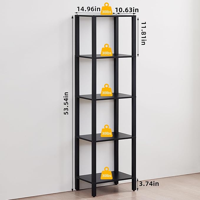 54in Tall Bookshelf 5-Tier Small Narrow Bookcase, Skinny Book Shelf - Image 2