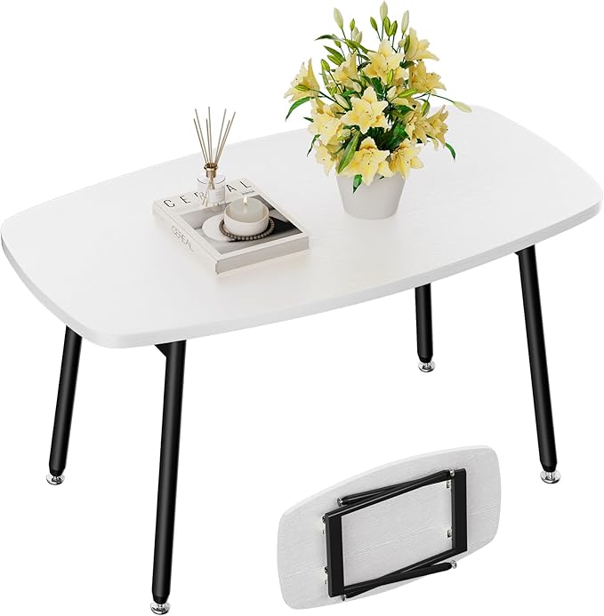 WOHOMO Foldable Coffee Table White Small Coffee Tables by WOHOMO