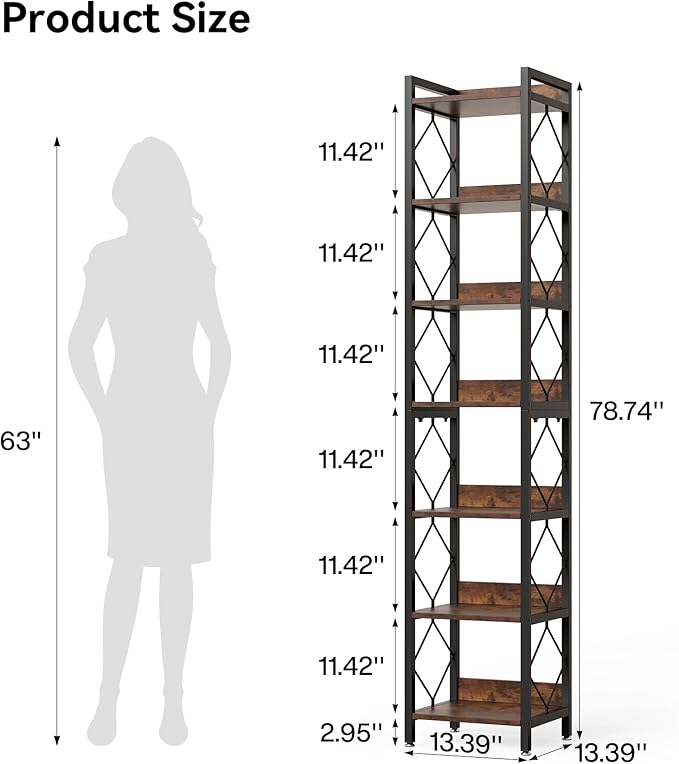 LITTLE TREE Corner Book Shelf, 78.7" Tall Narrow Bookcase, 7-Tier Skinny Wooden - Image 3