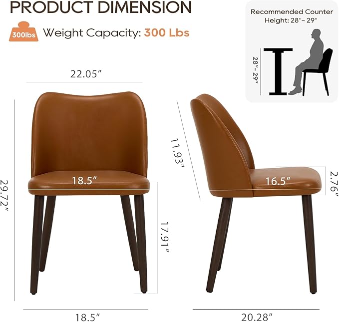 COLAMY Upholstered Dining Chairs Set of 2, PU Leather Dining Room Kitchen Side - Image 5