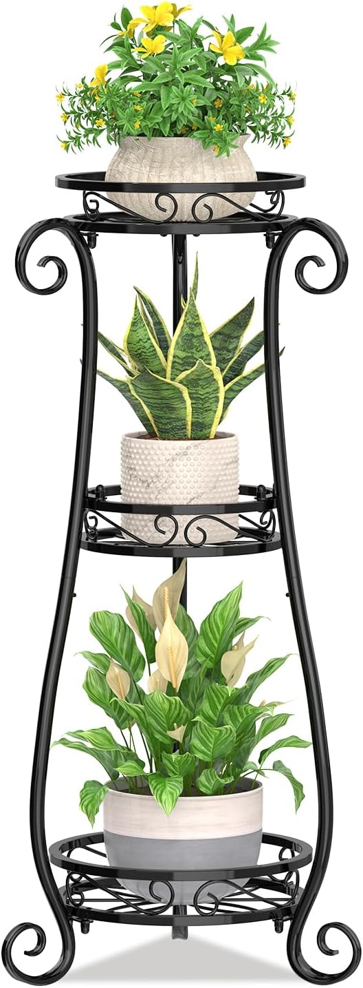 KMOTASUO 3 Tier Metal Plant Stand Indoor, 34 Inch Tall Corner Plant Stands by KMOTASUO
