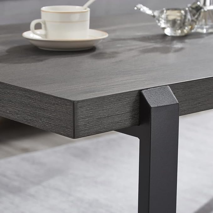 EXCEFUR Modern Coffee Table, Rustic Wood and Metal Center Table, Rectangle - Image 5