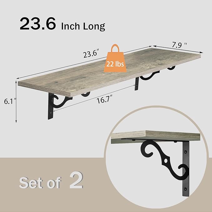 DINZI LVJ Long Wall Shelves, 23.6 Inch Large Floating Shelves Set of 2 - Image 3