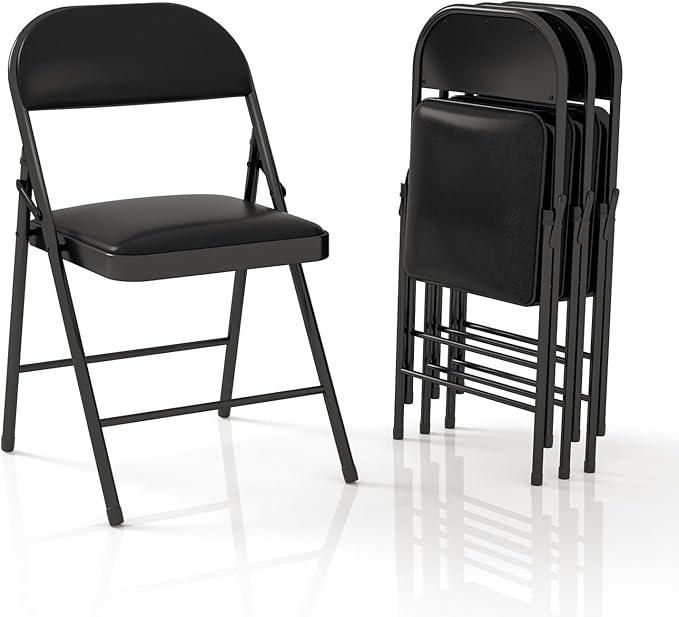 4 Pack Folding Chairs with Padded Cushion & Back, Padded Folding Chairs by VOLIX