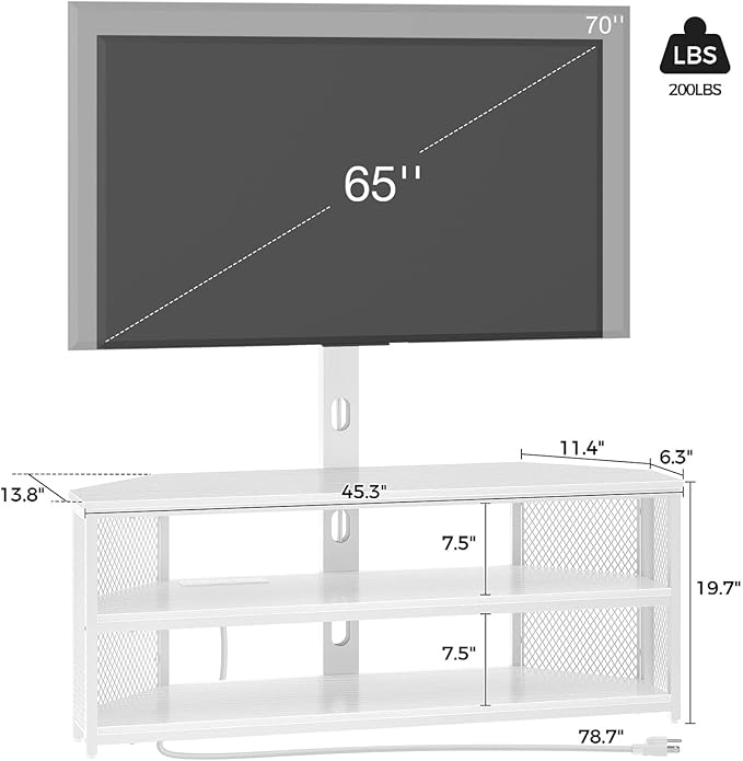 Rolanstar TV Stand with Mount and Power Outlet, Swivel TV Stand with LED Lights - Image 7