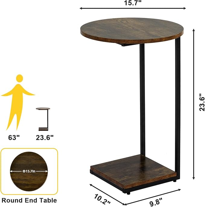DCLRN C Table End Table Set of 2, C Shaped End Table - Image 3